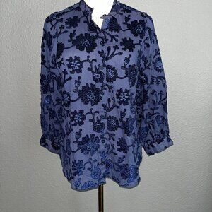 ANTHRO ANTHROPOLOGIE PILCRO Embroidered Applique Velvet Boho Shirt Top EUC - S